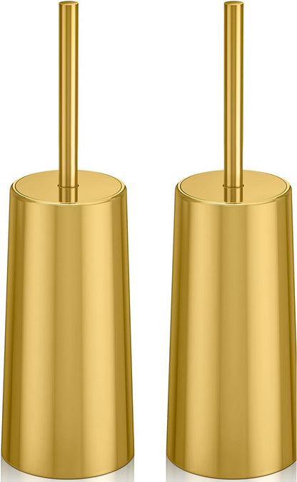Toilet Brush and Holder, 2 Pack Toilet Brush Stainless Steel, Toilet Bowl Brush for Bathroom Toilet-Ergonomic, Elegant,Durable (Gold)