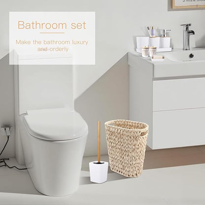 Bathroom Accessory Set with Wicker Trash Can, Beige Bathroom Accessories Set White Bathroom Sets Small Waste Basket Bathroom Trash Can for Bedroom Bathroom