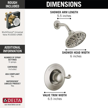 Delta Faucet Esato 14 Series Single-Handle Shower Faucet, Shower Trim Kit with 5-Spray H2Okinetic Shower Head, SpotShield Brushed Nickel 142897-SP (Valve Included)