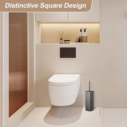 BGL Standing Toilet Brush and Holder GunGrey Aluminium Toilet Bowl Cleaner Brush and Holder for Bathroom Storage and Organization, Square Design Sturdy and Space Saving