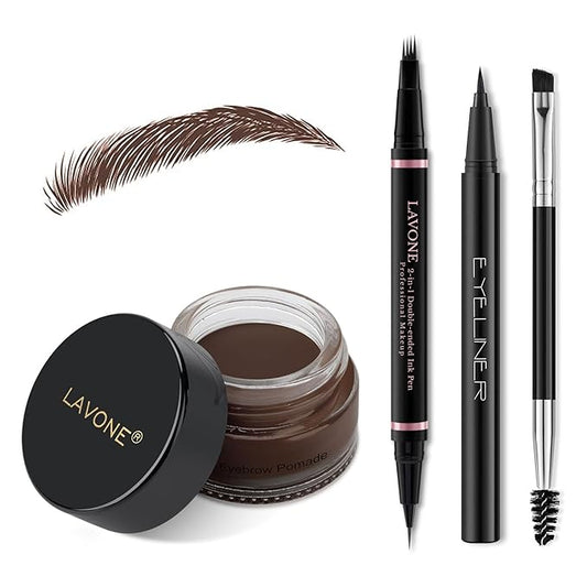 Eyebrow Pencil Makeup Kit, with Waterproof 2-IN-1 Microblading Eyebrow Pen, Eyebrow Pomade, Eyeliner and Dual-ended Eyebrow Brush, Brow Pencil Kit for Natural Eyebrows - Espresso