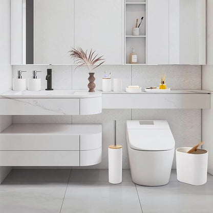 White Bathroom Set, White Bathroom Accessories Set with Trash Can, 2PCS Soap Dispensers, Soap Dish, Toothbrush Holder, Toothbrush Cup,Toilet Brush, Tray and Qtip Holders for Bathroom Decor