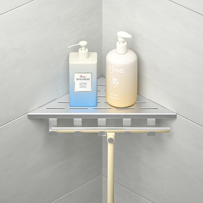 10‘’ Corner Shower Shelf, 304 Stainless Steel Shelves for Bathroom, Grout in Shelf with Hooks for Tiled Wall (Brushed)