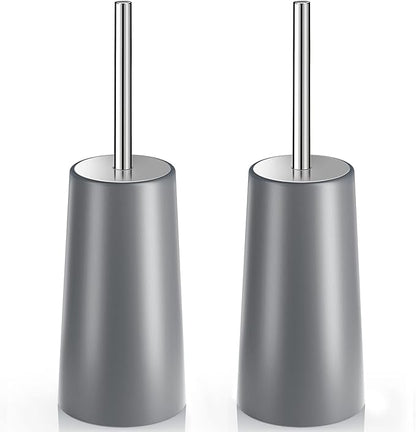 Toilet Brush and Holder, 2 Pack Toilet Brush with 304 Stainless Steel Long Handle, Toilet Bowl Brush for Bathroom Toilet-Ergonomic, Elegant,Durable (Grey)