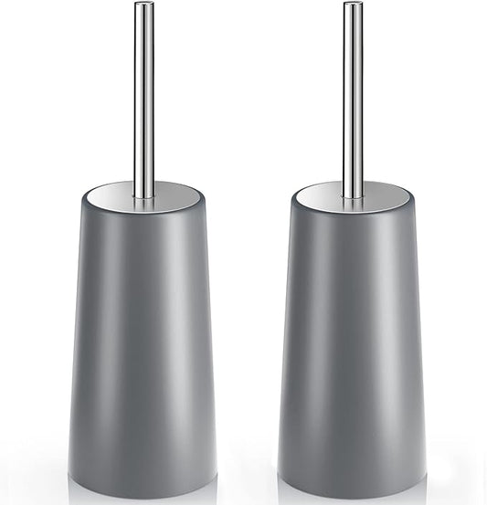 Toilet Brush and Holder, 2 Pack Toilet Brush with 304 Stainless Steel Long Handle, Toilet Bowl Brush for Bathroom Toilet-Ergonomic, Elegant,Durable (Grey)