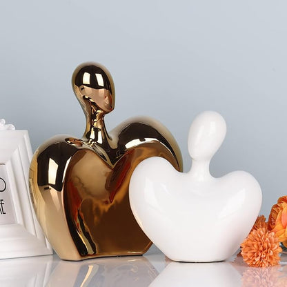 XMGZQ White and Gold Ceramic Couple Figurines Home Decor,Wedding Engagement Romantic Gift for Husband Wife,Large Male and Female Love Statue Valentine's Day Birthday,Abstract Hugging Couple