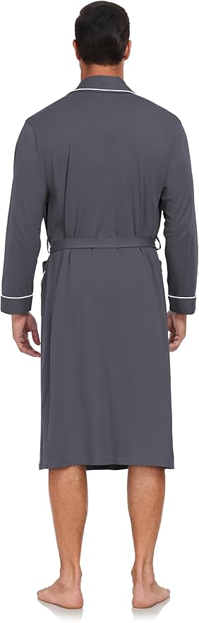 COLORFULLEAF Mens 100% Cotton Robes Lightweight Summer Long Bathrobe Sleepwear Soft Knit Spa Robe with Pockets