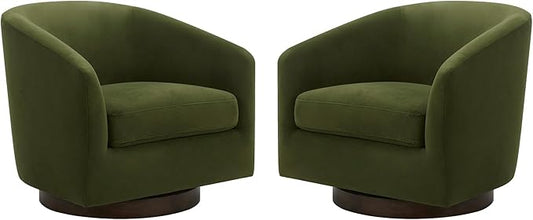 CHITA Swivel Accent Chair, FSC Certified Upholstered Velvet Barrel Chair for Living Room Set of 2, Fully Assembled, Forest Green