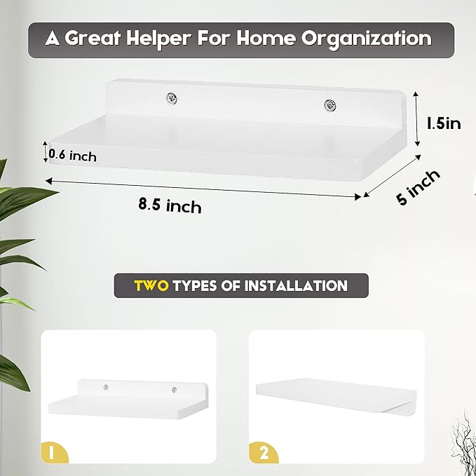 Small Floating Shelves for Wall,5x8.5 Inches Wall Shelf Set of 3,Display Shelf for Bedroom, Bathroom, Kitchen Decor (White)