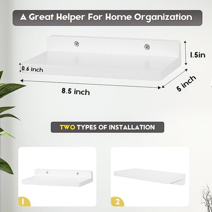Small Floating Shelves for Wall,5x8.5 Inches Wall Shelf Set of 3,Display Shelf for Bedroom, Bathroom, Kitchen Decor (White)