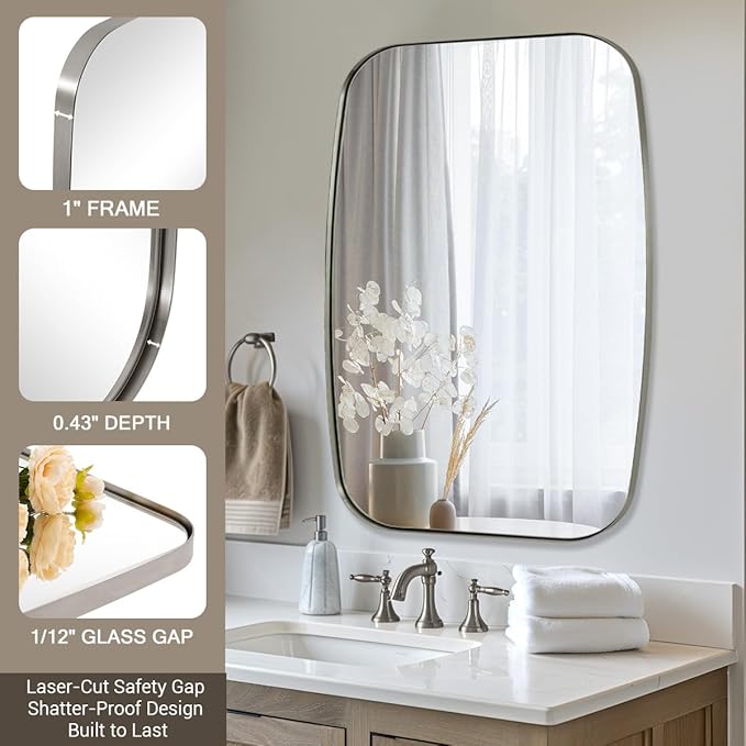 ANDY STAR Brushed Nickel Oblong Mirror, 36x48 Inch Brushed Nickel Oval Mirror for Bathroom with Stainless Steel Metal Frame, Wall Mouned for Bathroom, Living Room, Entryway