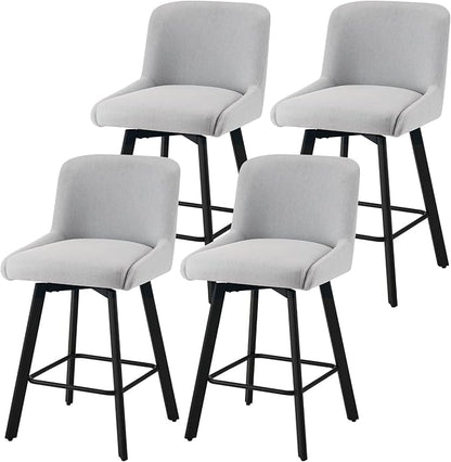 Swivel Bar Stools Set of 4, 26''H Upholstered Barstools with Backs, Modern Counter Height Bar Stool Chairs for Kitchen Island, Metal Legs, Fabric, Light Gray Counter Stools