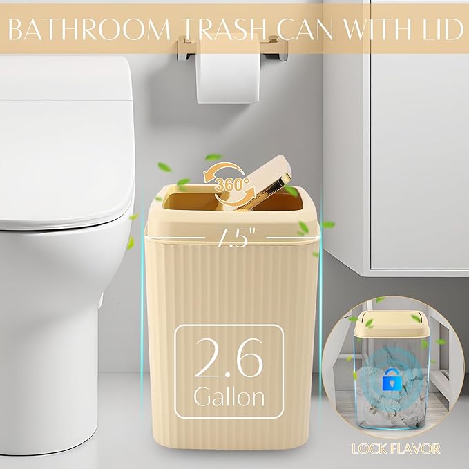 17PCS Bathroom Accessory Set Bathroom Set Beige Bathroom Accessories,Toilet Brush, Trash Can, Qtip Holder Dispenser& 3PCS Soap Dispenser