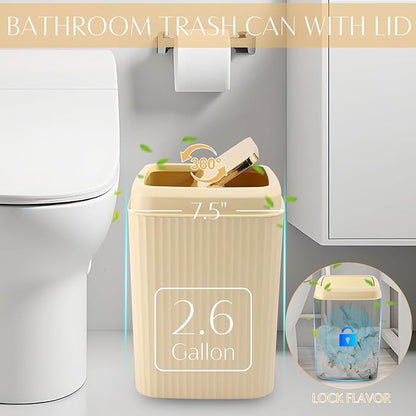 17PCS Bathroom Accessory Set Bathroom Set Beige Bathroom Accessories,Toilet Brush, Trash Can, Qtip Holder Dispenser& 3PCS Soap Dispenser