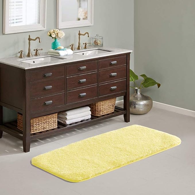 Suchtale Extra Soft & Absorbent Shaggy Bath Mat (24 x 60, Yellow) - Machine Washable Microfiber, Non Slip, Luxury Floor Mat