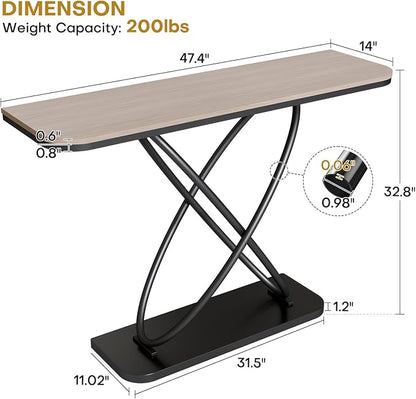 BECHAEO Farmhouse Narrow Console Table for for Living Room, 47.4" Rustic Narrow Entryway Table, Sofa Tables Behind Couch, Industrial Wooden Accent Tables for Hallway Foyer Warm Gray