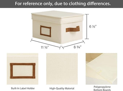 StorageWorks Storage Bins with Lids, Decorative Storage Boxes with Lid and PU Handles, Foldable Storage Baskets for Closet, Shelves, Stackable, Ivory, Medium, 3-Pack