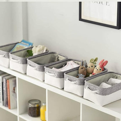 Basket for Organizing Cube Stgorage Bin - Small 6 Pack Fabric Storage Cubes Collapsible Baskets for Shelves with Rope, Bins for Organization Closet Cloth Toy Laundry Canvas (Grey&White 12x8x5.2 inch)