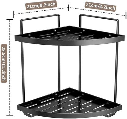 2-Tier Bathroom Counter Organizer, Corner Bathroom Organizer Countertop, Black Vanity Tray Counter Corner Shelf, Corner Organizer for Skincare Makeup Kitchen Storage, 8.2''L x 8.2''W x 11.2''H