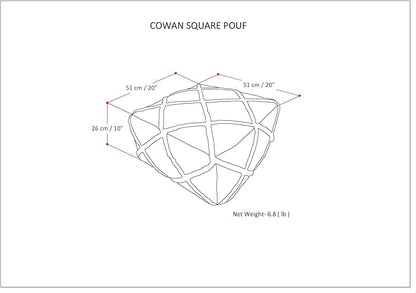 SIMPLIHOME Cowan Boho Square Pouf in Blue, Natural Handloom Woven for the Living Room, Bedroom and Kids Room