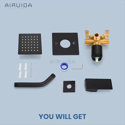 Airuida Shower Faucet Set Bathroom Rain Shower System SUS304 Stainless Steel Single Handle With Male Threads Rough-in Valve Shower Trim Kit 4 Inch Wall Mount Shower Head Matte Black