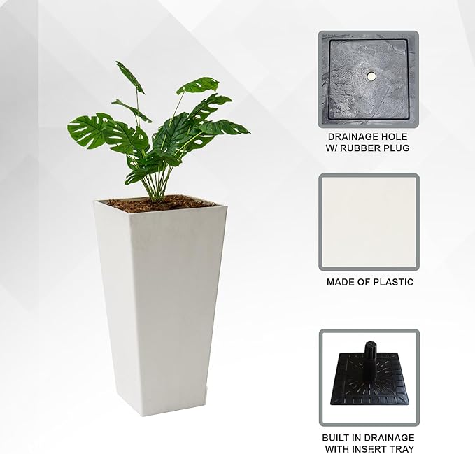 XBrand Modern 28-Inch Square Planter, Modern Tapered Planter Perfect for Indoor & Outdoor, Patio Décor, Set of 2