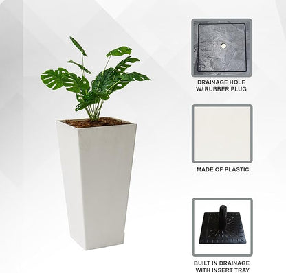 XBrand Modern 28-Inch Square Planter, Modern Tapered Planter Perfect for Indoor & Outdoor, Patio Décor, Set of 2
