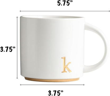COLLECTIVE HOME - Monogram Ceramic Mugs, 15 oz Golden Initial Coffee Cups, Elegant Alphabet Tea Mugs, Elegant Personalized Mug with Gift Box, Luxurious Cups for Office and Home (k)