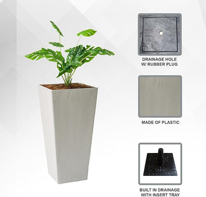 XBrand Modern 28-Inch Square Planter, Modern Tapered Planter Perfect for Indoor & Outdoor, Patio Décor, Set of 2