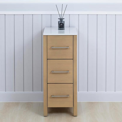 Vanity Art 12 Inch Bathroom Cabinet 3 Dove-Tailed Drawers with Engineered Marble Top Side Storage Organizer Freestanding Single Vanity VA3112-NO