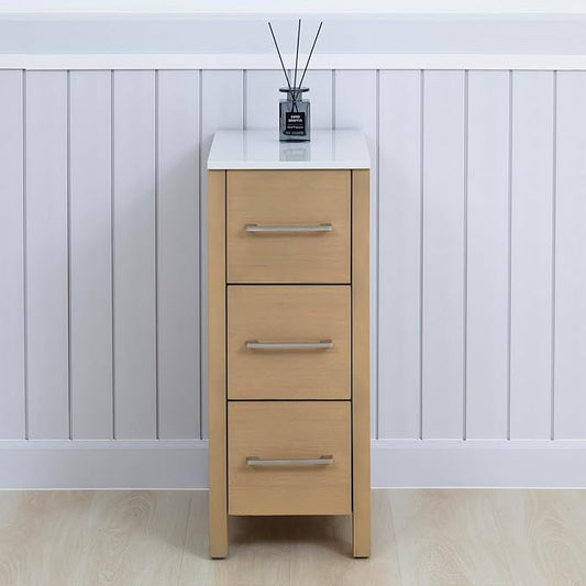 Vanity Art 12 Inch Bathroom Cabinet 3 Dove-Tailed Drawers with Engineered Marble Top Side Storage Organizer Freestanding Single Vanity VA3112-NO