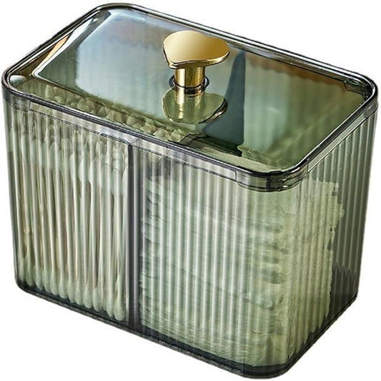 Qtips Holder Bathroom Container,3-Section Cotton Ball/Swabs Dispenser,3 Grids Apothecary Jar Organizer, Cosmetics Storage for Vanity