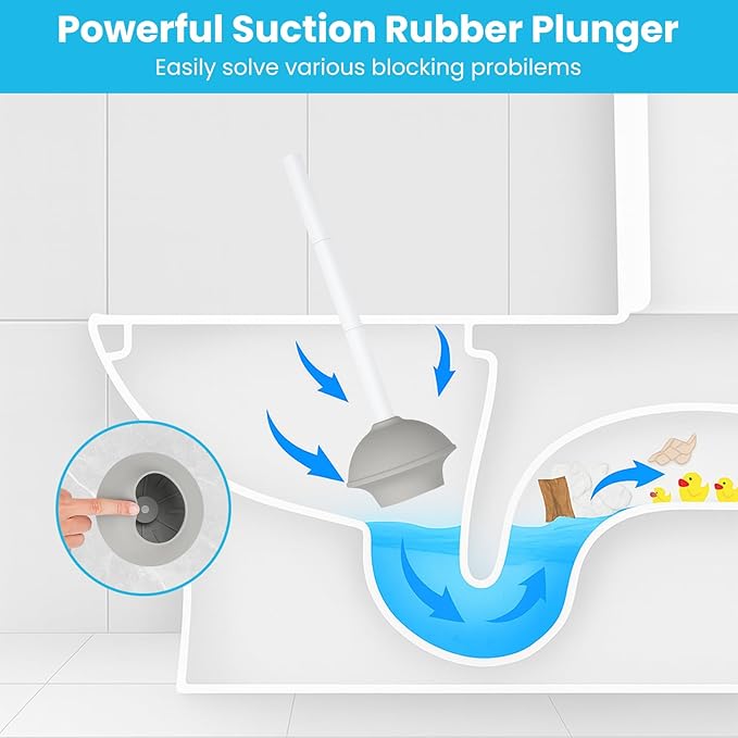 Toilet Plunger and Bowl Brush Combo for Bathroom Cleaning, White, 1 Set