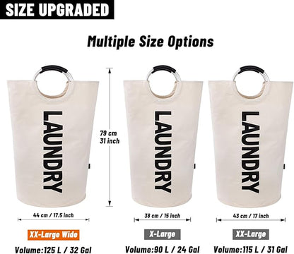 Caroeas 125L Laundry Basket,Large Laundry Hamper, Laundry Bag with Padded Handles, Clothes Hamper Stands Up Well, Collapsible Free Standing Easy Storage Washing Bin (Beige,125L)