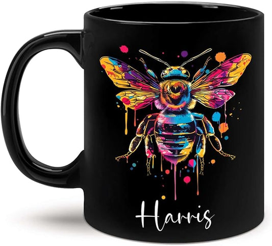 Personalized Black Bee Coffee Cup - Customized Ceramic Mug for Christmas, Gift for Brother Sister - Custom Animal Cup 11oz 15oz, Unique Animal Lover Gift