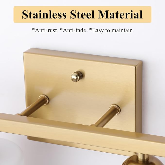 Stainless Steel Milk Glass Vanity Lights for Bathroom, 4 Light Gold Bathroom Light Fixtures Over Mirror, Ceramic E26 Sockets Wall Mounted