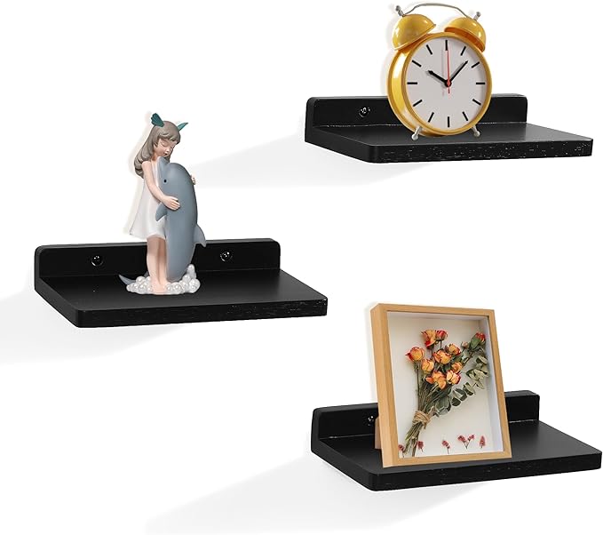 Small Floating Shelf,5 x 8.5 Inch,Set of 3 Small Wall Shelf for Bedroom Living Room Bathroom Kitchen Office (Black)