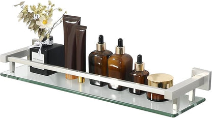 Alise Bathroom Shelves, Polished Chrome Glass Shelf for Bathroom, Modern Floating Shelves, 20 inch