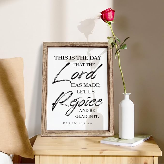 Christian Wooden Wall Sign, Front Door Signs Decor, Home Decor for Porch, Framed Wall Plaque Sign 15 * 11.5 inches, Housewarming Gift, This is the Day that the Lord had Made
