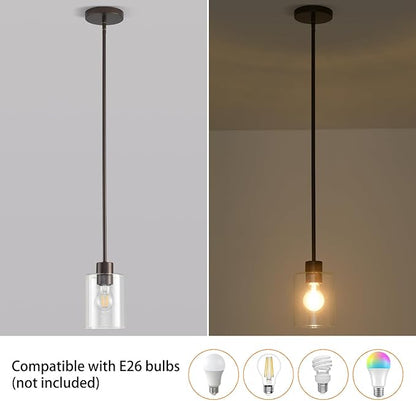 Oil Rubbed Bronze Pendant Lights Kitchen Island - Clear Glass Pendant Light Fixture Multiple Stems Rods 3 Units 12 Inch 3 Units 4 Inch (1 Pack Oil Rubbed Bronze Downrod)