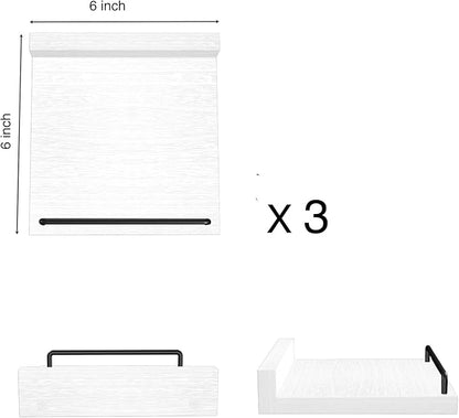 Small Floating Shelf, 6 X 6 Inches Farmhouse Wall Shelves for Living Room, Bedroom, Picture Frames, Plants, Kitchen, Set of 3 (White and Black)