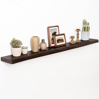 55" Floating Shelves, Live Edge Elm Wood Floating Shelf for Wall, Wall-Mounted Display Shelves with Invisible Heavy-Duty Bracket, Long Floating Shelf for Bathroom, Kitchen, Living Room, Walnut Color
