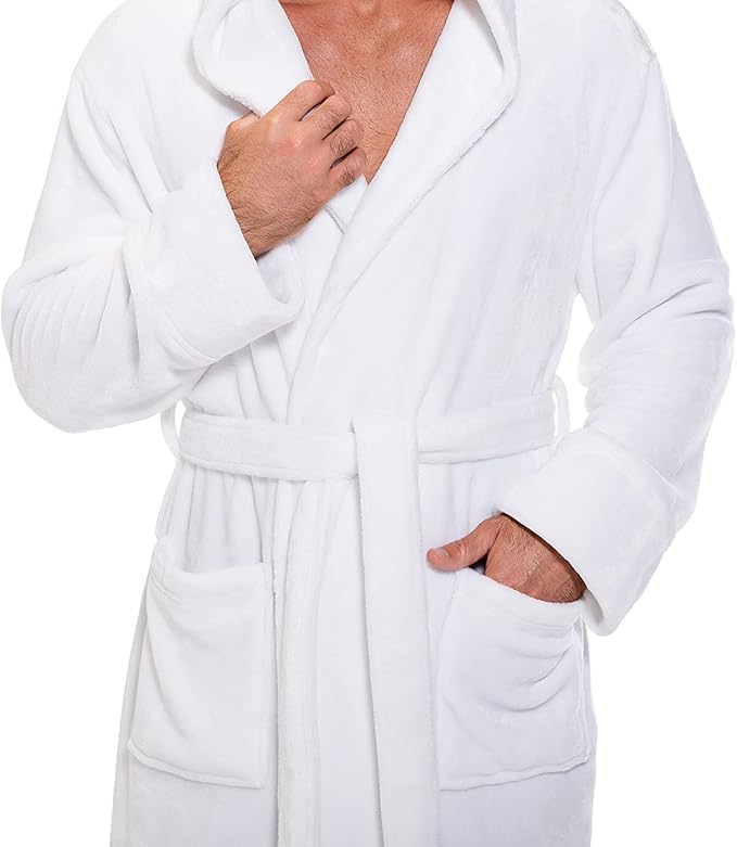Turquaz Plush Robes For Men, Soft Fuzzy Hooded Mens Bathrobes, Long Comfy Robe For Men