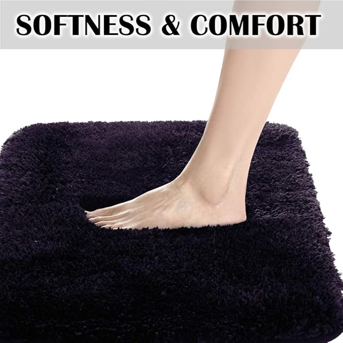 Suchtale Bathroom Contour Rug Non Slip Bath Mat Water Absorbent Soft Microfiber Shaggy Bathroom Mat Machine Washable Bath Rug for Bathroom Thick Plush U Shape Toilet Rug (20 x 24, Dark Purple)