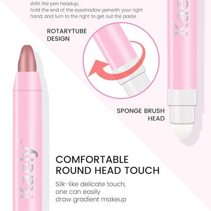 evpct 2Pcs Cream Eye Shadow Brightener Sticks Set for Eyes Waterproof, Rose & Rose Gold Shimmer Cream Eyeshadow Applicator Stick Long Lasting Pigmented Eye Makeup sombras en crema para ojos 27+37