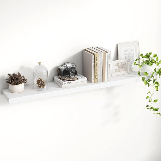48 Inch Floating Shelves, 8 Inch Deep Floating Shelves for Wall, Hanging Shelf with Invisible Brackets, Deep Shelves for Bathroom, Bedroom, Living Room, White, Set of 1