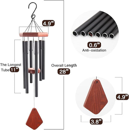 Small Wind Chimes for Outside, Wind Chimes Outdoor Tuned Soothing Melody, Wind Chime for Mom/Housewarming, Black WindChimes Outdoors Decoration.