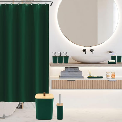 Bathroom Sets with Shower Curtain and Rugs, 27PCS Dark Green Bathroom Accessories Set with Trash Can, Green Shower Curtain Set, No Slip Super Absorbent Bathroom Rugs