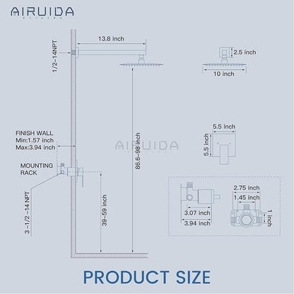 Airuida Shower Faucet Set Bathroom Rain Shower System SUS304 Stainless Steel Single Handle With Male Threads Rough-in Valve Shower Trim Kit 10 Inch Wall Mount Shower Head Chrome Polish
