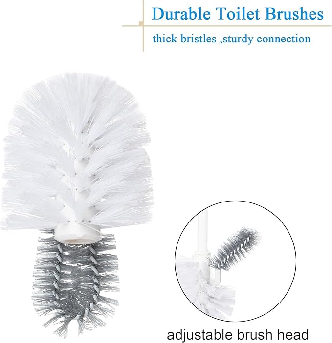 2 Pack Toilet Bowl Brush Without Holder for Bathroom, Under-Rim Double Brush Head, Long Handle Household Cleaning Brushes Set (2 Pack Grey Brush Without Holder)